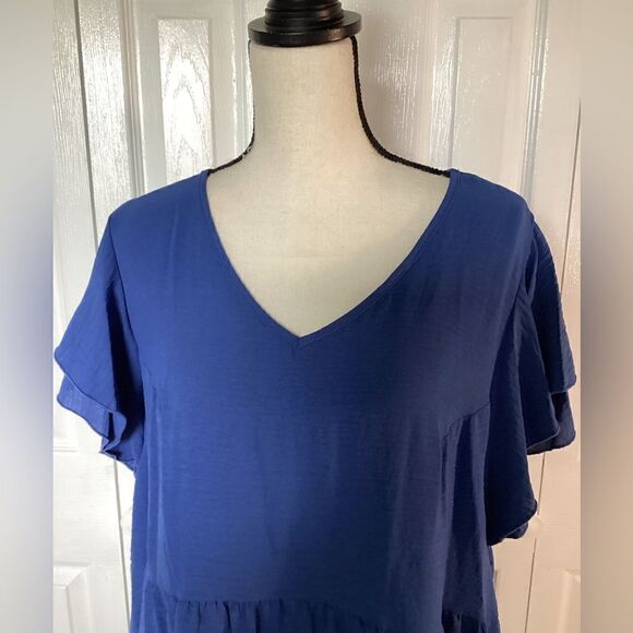 Spin - Women’s Blue V-Neck Baby Doll Tunic - 2X - Picture 2 of 8